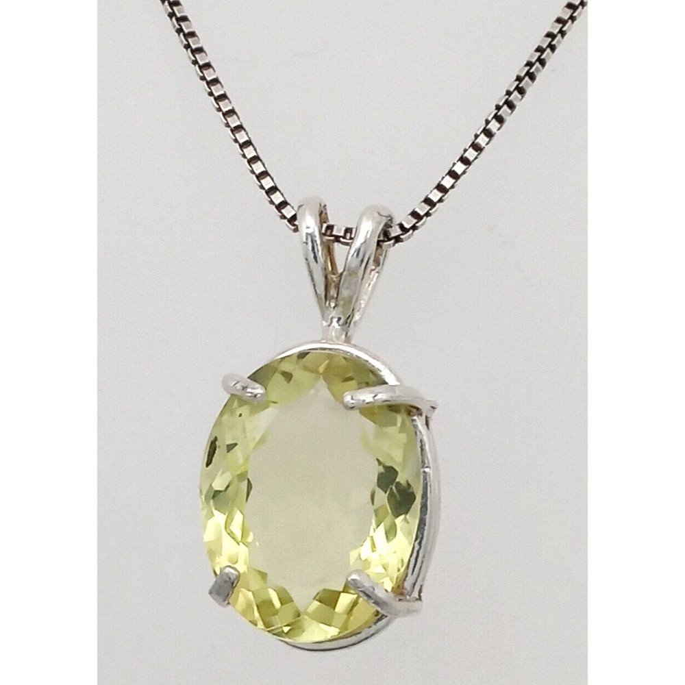 Citrine Gemstone Solitaire Pendant Chain Necklace 925 Sterling Silver Italy